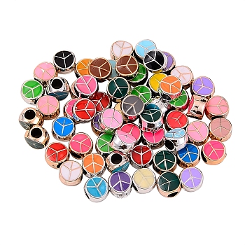 60Pcs 2 Style UV Plating Acrylic European Beads, with Enamel, Large Hole Beads, Flat Round with Peace Sign, Mixed Color, 10x6.5mm, Hole: 4mm, 30pcs/style