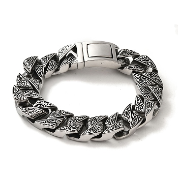 304 Stainless Steel Cuban Link Chain Bracelets for Women Men, Antique Silver, 9-1/4 inch(23.5cm)