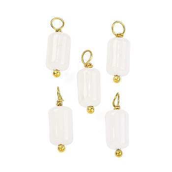 Natural White Jade Cloumn Pendants, Geometric Charms with Golden Tone 304 Stainless Steel Loops, 17.5x6x6mm, Hole: 2mm