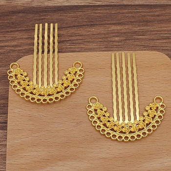 Alloy Hair Comb Findings, with Iron Comb and Loop, Round Bead Settings, Golden, 61x38mm, Fit for 2mm Beads