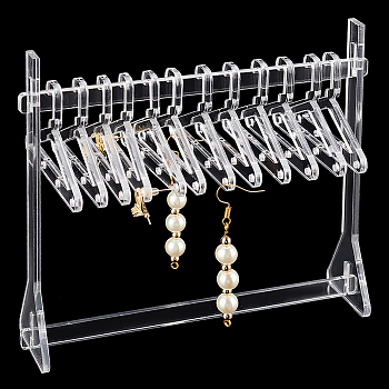 Elite 1 Set Transparent Acrylic Earring Display Stands, Clothes Hanger Shaped Earring Organizer Holder with 12Pcs Hangers, Clear, Finish Product: 14x3.6x12cm