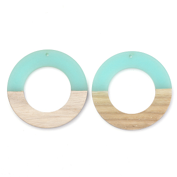 Resin & Wood Pendants, Ring, Turquoise, 49x4mm, Hole: 1.8mm