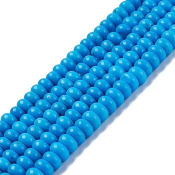 Natural Magnesite Beads Strands, Dyed, Flat Round, Dodger Blue, 8.5x4.5mm, Hole: 0.7mm, 15.55~15.75 inch(39.5~40cm)