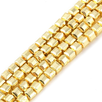 Electroplated Synthetic Non-Magnetic Hematite Beads Strands, Faceted Cube, Golden Plated, 4x4x4mm, Hole: 1mm, about 139pcs/strand, 16.38''(41.6cm)