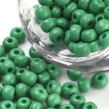 Baking Paint Glass Seed Beads, Round, Medium Sea Green, 4~4.5x3mm, Hole: 1~1.2mm, about 4500pcs/bag, about 450g/bag