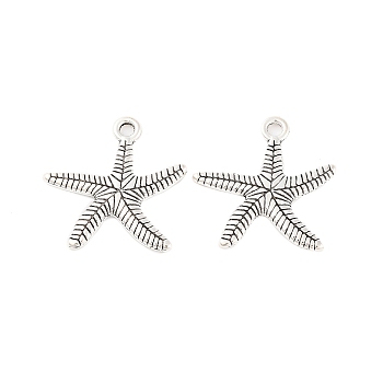 Tibetan Style Alloy Pendants, Cadmium Free & Lead Free, Starfish/Sea Stars, Antique Silver, 24x24x2mm, Hole: 2mm, about 775pcs/1000g