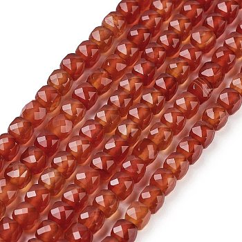 Natural Red Agate Beads Strands, Faceted, Cube, Grade A, 3.5~4.5x3.5~4x3.5mm, Hole: 0.6mm, about 103~106pcs/strand, 15.55'~15.75''(39.5~40cm)