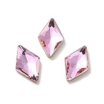 Glass Rhinestone Cabochons, Point Back & Back Plated, Faceted, Rhombus, Light Rose, 8x5x2mm