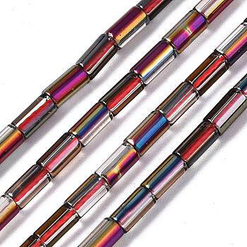Electroplate Transparent  Glass Beads Strands, Two Tone, Column, Medium Violet Red, 5x2.5mm, Hole: 0.8mm, about 72~75pcs/strand, 13.98 inch~14.25 inch(35.5~36.2cm)
