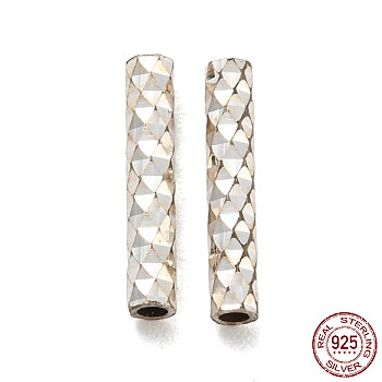925 Sterling Silver Tube Beads, Diamond Cut, Column, Silver, 10x1.5mm, Hole: 1mm