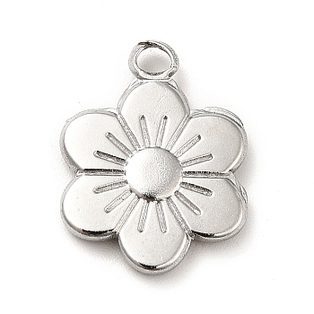 201 Stainless Steel Pendants, Flower Charms, Stainless Steel Color, 19x14x2.5mm, Hole: 2.5mm