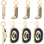 8Pcs 2 Styles Brass Enamel Pendants, with Jump Rings, Cowboy Hat and Boot Charm, Long-Lasting Plated, Lead Free & Cadmium Free, Real 18K Gold Plated, Rack Plating, Black, 14.5~18x10~12.5x3~4mm, Hole: 3mm, 4pcs/style (KK-BBC0022-18)