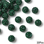 30Pcs Polymer Clay Rhinestone Beads, Grade A, Round, Pave Disco Ball Beads, Emerald, 10x9.5mm, Hole: 1.5mm, 30pcs/set(RB-YW0001-26D)