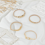 4Pcs Elastic Fiber Hair Ties for Women, with Alloy Chain Links, Mixed Shapes, Golden, Blanched Almond, 9~13.5mm, Inner Diameter: 42~50mm(OHAR-LP0004-41)