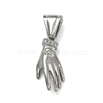 304 Stainless Steel Pendants, Palm Charm, Stainless Steel Color, 22x10x5mm, Hole: 4x9mm(STAS-D225-02P)