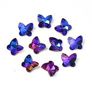 Pointed Back Glass Rhinestone Cabochons, Nail Art Decoration Accessories, AB Color Plated, Faceted, Butterfly, Medium Blue, 9x10x5mm, about 500pcs/bag(MRMJ-N027-008-A03)