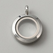 304 Stainless Steel Locket Pendants, Double Sides with Glass, DIY Accessories for Jewelry Pendant Making, Flat Round Charm, Stainless Steel Color, 25.5x20x6.5mm, Hole: 4mm, Inner Diameter: 13mm(STAS-WH0027-49A)