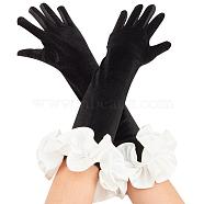 Velvet with Polyester Sleeves, Bridal Long Finger Gloves, Black, 430x120x110mm(AJEW-WH0502-35)