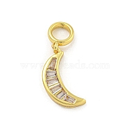 Rack Plating Brass Clear Cubic Zirconia European Dangle Charms, Moon Large Hole Pendants, Cadmium Free & Lead Free, Long-Lasting Plated, Real 18K Gold Plated, 25mm, Hole: 4.5mm, Moon: 17.5x9.5x2mm(KK-G513-38G)