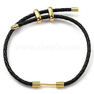 Brass Column Bar Link Bracelet with Leather Cords, Adjustable Bracelet for Women, Black, Inner Diameter: 5/8~3 inch(1.6~7.5cm)(BJEW-G675-05G-11)