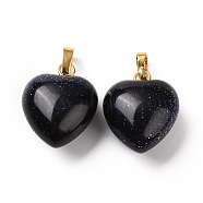 Synthetic Blue Goldstone Pendants, with Golden Tone Brass Findings, Heart Charm, 18x15~15.5x6~8mm, Hole: 6x3mm(G-I311-A41-G)