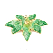 Ion Plating(IP) 304 Stainless Steel Pendants, with Enamel, Real 18K Gold Plated, Leaf Charm, Lime Green, 40x26x3mm, Hole: 1.2mm(STAS-U007-14B-G)