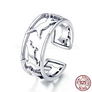925 Sterling Silver Cuff Rings, Open Rings, with 925 Stamp, Cat, Antique Silver, Size 6, 16mm(RJEW-FF0010-11AS)