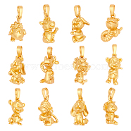 Eco-Friendly Alloy Pendants, Cadmium Free & Lead Free, Long-Lasting Plated, 12 Chinese Zodiac Signs, Golden, 18~21x10~18x9.5~14mm, Hole: 4.5x5.5mm, 12pcs/box(PALLOY-UN0001-12G-RS)