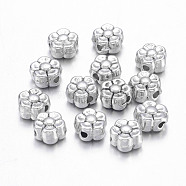 Tibetan Style Alloy Beads, Lead Free & Nickel Free & Cadmium Free, Flower, Great for Mother's Day Gifts making, Antique Silver, about 5mm long, 5mm wide, 3mm thick, hole: 1mm(LF0071Y-NF)