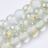 Frosted Spray Painted Glass Beads Strands, with Golden Foil, Round, Azure, 6~7mm, Hole: 1.2~1.5mm, about 65~67pcs/Strand, 14.76 inch~15.12 inch(37.5~38.4cm)(GLAA-N035-03B-C09)
