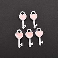 Spray Painted Alloy Enamel Pendants, Heart Key, Pink, 16x7x2.2mm, Hole: 1.8mm(X-ENAM-R136-36B)