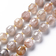 Natural Cherry Blossom Agate Beads Strands, Faceted, with Seed Beads, Double Terminated Point Prism Beads, Bicone, 11~12.5x10~11.5mm, Hole: 1.5mm, about 28~29pcs/strand, 14.76 inch~15.16 inch(37.5cm~38.5cm)(G-T131-123)