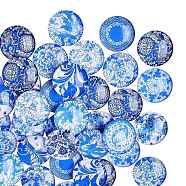 50Pcs Blue and White Printed Glass Cabochons, Half Round/Dome, Steel Blue, 25x7mm(GGLA-SZ0001-23)
