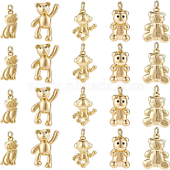 BENECREAT 20Pcs 5 Style Brass Pendants, Long-Lasting Plated, with Jump Ring, Bear & Cat & Astronaut, Real 18K Gold Plated, 14.5~20x6~14x1.5~7mm, Hole: 3mm, 4pcs/style(KK-BC0008-08)
