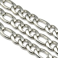 3.28 Feet Stainless Steel Figaro Chains, Unwelded, Stainless Steel Color, 16~22x12x3mm(X-STAS-M032-45P-3mm)