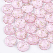 Resin Cabochons, with Glitter Powder and Gold Foil, Half Round, Pink, 12x5.5mm(CRES-T012-07F)