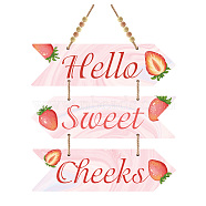 Wood Hanging Sings, Home Decorations, with 1M Jute Ropes and 10Pcs Wood Beads, Arrow with Word Hello Sweet Cheeks, Pink, Sign: 300x8.5x5mm, 3pcs/set(AJEW-WH0349-006)