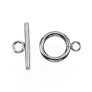 304 Stainless Steel Toggle Clasps, Stainless Steel Color, Ring: 18.5x13.5x2mm, Hole: 3mm, Bar: 20x7x2mm, Hole: 3mm(X-STAS-F040-40C-P)