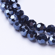 Faceted(32 Facets)(32 Facets) Electroplate Glass Beads Strand, Full Plated, Round, Hematite Plated, 6mm, Hole: 1.2mm, about 88~91pcs/strand, 19.49 inch~20.08 inch(49.5~51cm)(X-EGLA-J042-6mm-F01)