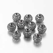 Brass Cubic Zirconia Beads, Round, Gunmetal, 8mm, Hole: 1.5mm(ZIRC-F001-02B)