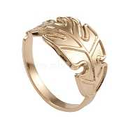Ion Plating(IP) 304 Stainless Steel Monstera Leaf Open Cuff Rings for Women, Real 14K Gold Plated, Inner Diameter: 16.8mm(RJEW-G285-68G)