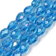 Transparent Electroplate Glass Beads Strands, AB Color Plated, Faceted, Teardrop, Dodger Blue, 15x10mm, Hole: 1.6mm, about 46~48pcs/strand, 27.95''(71cm)(EGLA-N013-T10mm-B17)