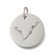 Anti-Tarnish 304 Stainless Steel Pendants, with Jump Ring, Laser Cut, Flat Round with Constellation Charm, Stainless Steel Color, Pisces, 20x1.5mm, Hole: 5mm(STAS-M074-02L-P)