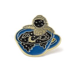 Creative Space Astronaut Series Brooches, Enamel Pins for Clothes Backpack, Black, Spaceman in Cup, 29x31mm(JEWB-U001-03C)