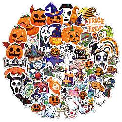 Halloween Themed Laser Style PVC Sticker Labels, Self-adhesive Decals, for Suitcase, Skateboard, Refrigerator, Helmet, Mobile Phone Shell, Colorful, 60~80mm, 50pcs/set(HAWE-PW0001-054J)