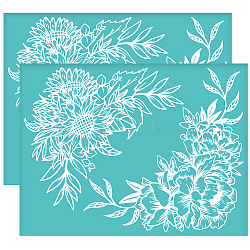 Self-Adhesive Silk Screen Printing Stencil, for Painting on Wood, DIY Decoration T-Shirt Fabric, Turquoise, Flower, 280x220mm(DIY-WH0338-171)