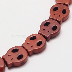 Skull Synthetic Turquoise Beads Strands, Dyed, Brown, 28x25x4mm, Hole: 1mm, about 14pcs/strand, 15.7 inch(TURQ-I023-28x25mm-07)