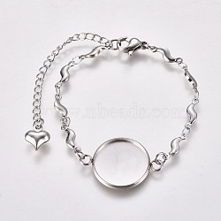 304 Stainless Steel Bracelet Making, with Lobster Claw Clasps, Link Chains and Flat Round Cabochon Settings, Stainless Steel Color, Tray: 16mm, 5-3/4 inch(14.5cm)(STAS-WH0014-22P)