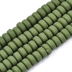 Handmade Polymer Clay Beads Strands, for DIY Jewelry Crafts Supplies, Flat Round, Dark Olive Green, 6~7x3mm, Hole: 1.5mm, about 113~116pcs/strand, 15.55 inch~16.14 inch(39.5~41cm)(CLAY-N008-104)