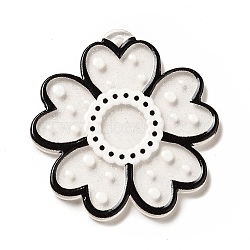 Transparent Printed Acrylic Pendants, Flower Charm, Black, 35x34x2.5mm, Hole: 1.5mm(OACR-B003-02C)